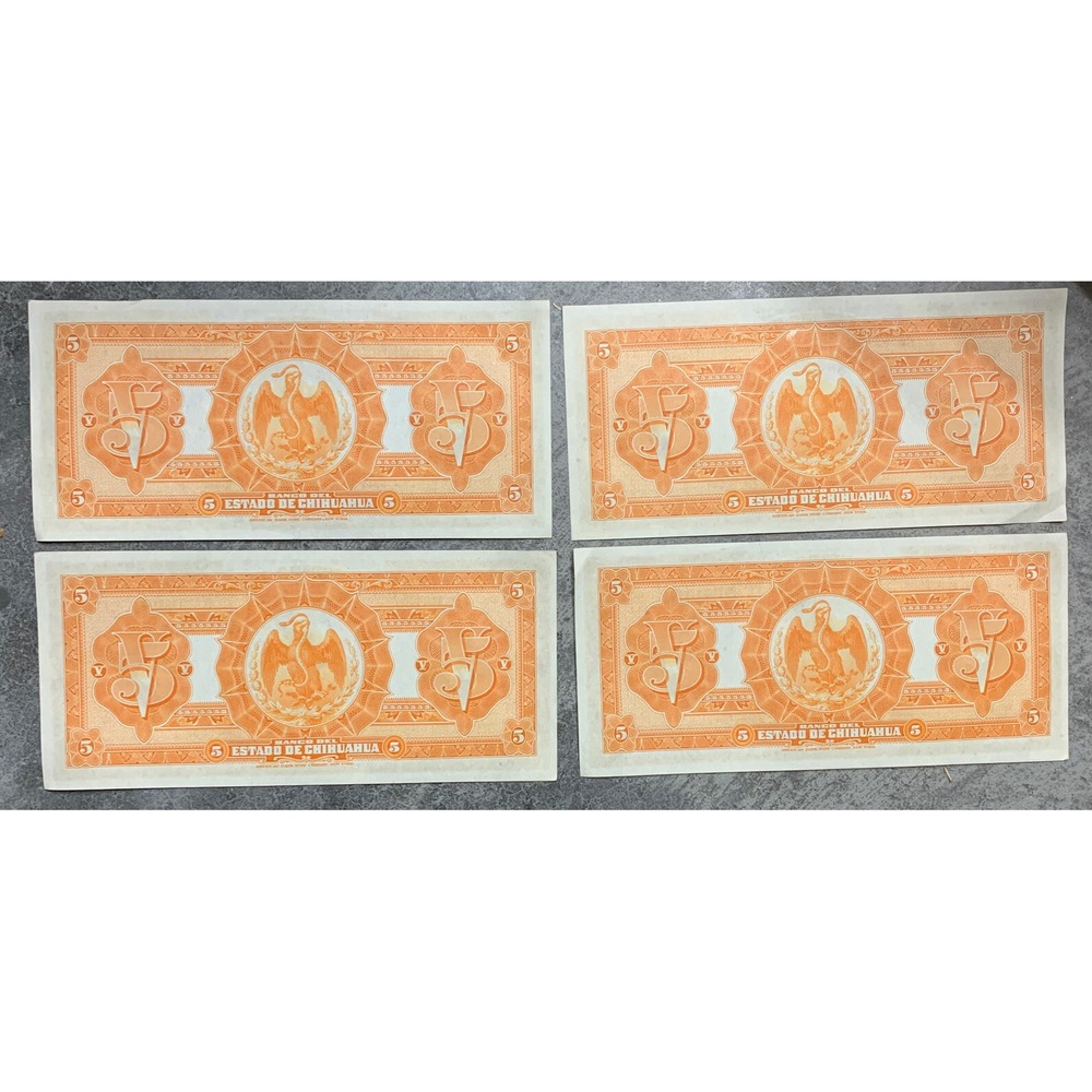 Mexico 5 Pesos, Serie A, 1913 UNC AU Banknote, lot of 4 - Picture 10 of 14